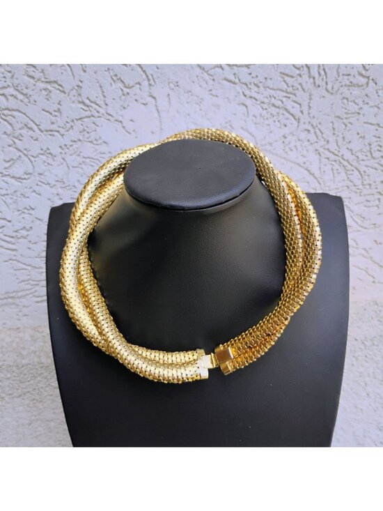 Vtg Whiting & Davis Style Gold Tone Braided Mesh Choker Necklace 17" - Picture 3 of 7